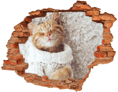 Sticker mural effet trou Chat mignon en pull