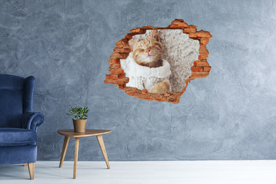 Sticker mural effet trou Chat mignon en pull