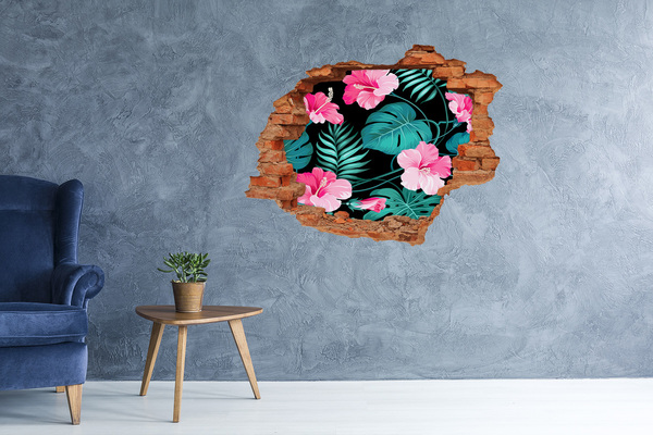 Sticker mural effet trou jardin tropical caché