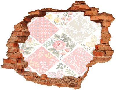 Autocollant à effet 3d trou Motif floral sur fond béton