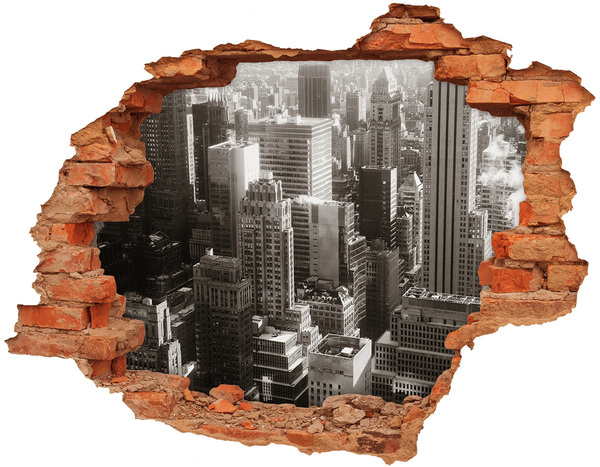 Sticker mural effet trou Vue de la ville depuis un trou dans le mur