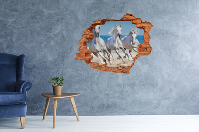 Sticker mural effet trou Chevaux blancs sur la plage