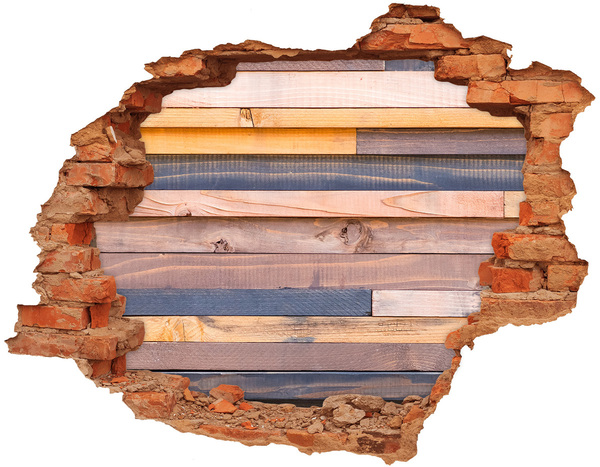 Sticker mural effet trou Mur en bois à travers un trou