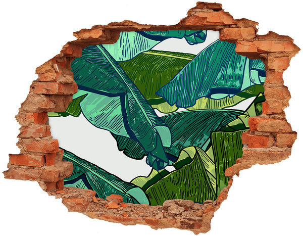 Sticker mural effet trou jardin tropical avec des feuilles de bananier