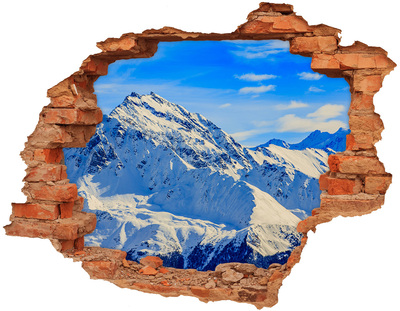 Sticker mural effet trou paysage de montagne hivernal