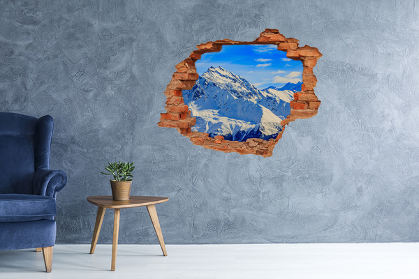 Sticker mural effet trou paysage de montagne hivernal