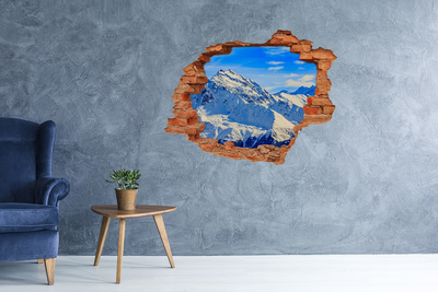Sticker mural effet trou paysage de montagne hivernal