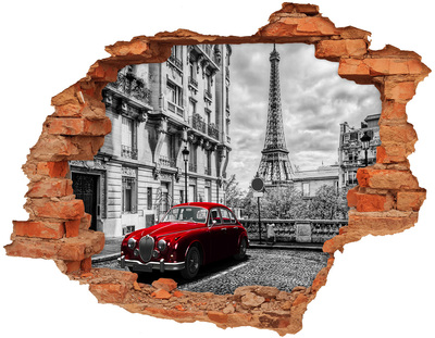 Sticker mural effet trou Voiture rouge à Paris
