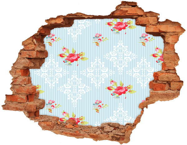 Sticker mural effet trou Motif floral sur fond bleu