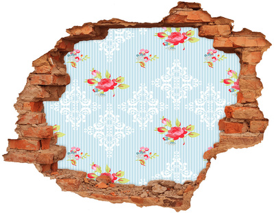 Sticker mural effet trou Motif floral sur fond bleu