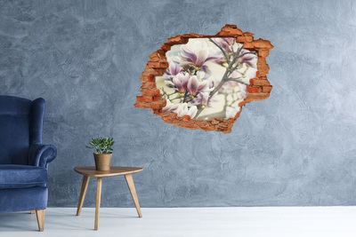 Autocollant mural trou Des fleurs de magnolia dans un mur endommagé