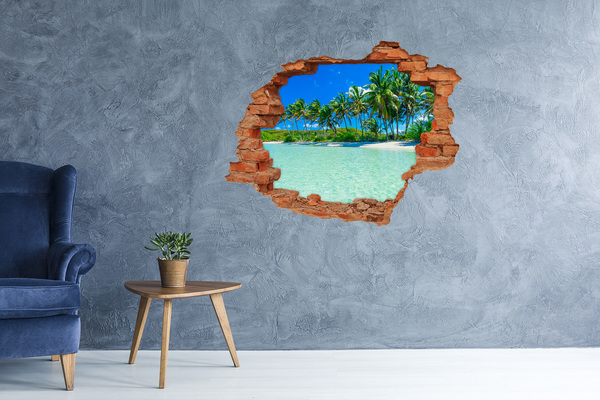 Sticker mural effet trou oasis tropicale en bord de mer