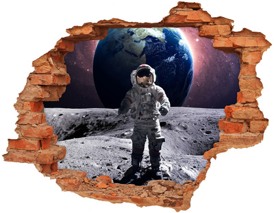 Autocollant mural trou Astronaute brique