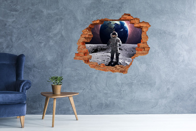 Autocollant mural trou Astronaute brique