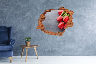 Sticker mural effet trou Fleurs en béton