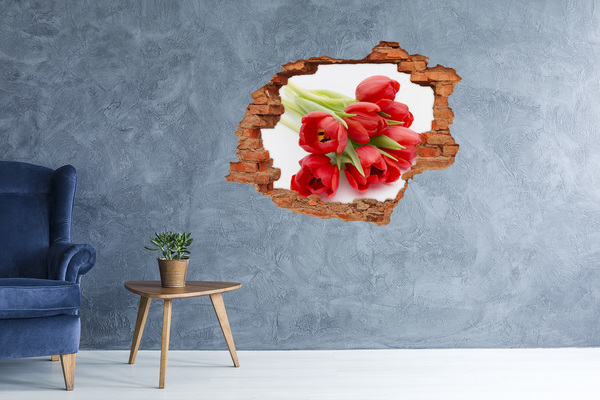 Sticker trou dans le mur Des tulipes dans un mur brisé