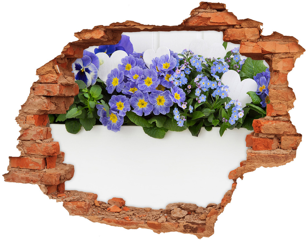 Sticker mural effet trou Fleurs bleues brique