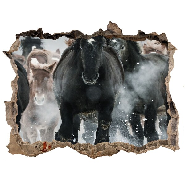 Sticker trou dans le mur Des chevaux galopent à travers le mur