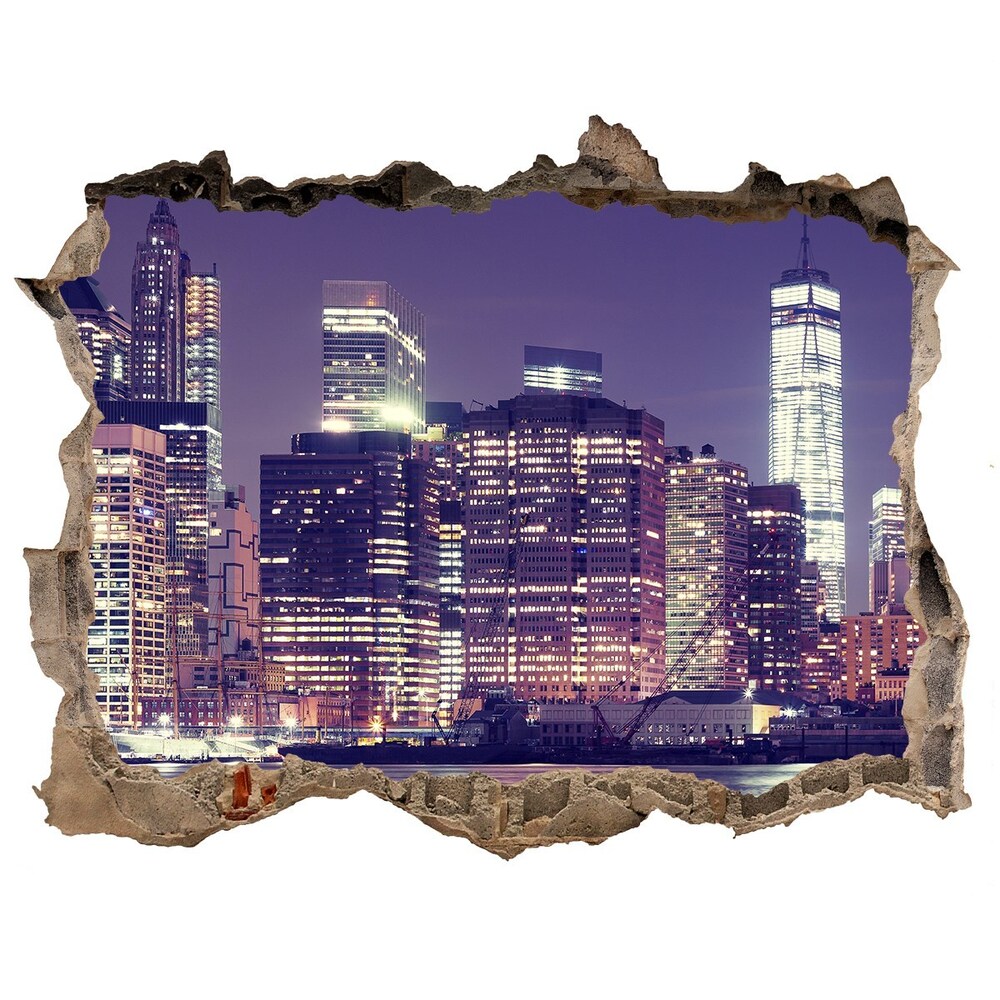 Sticker mural effet trou New York la nuit USA pierre