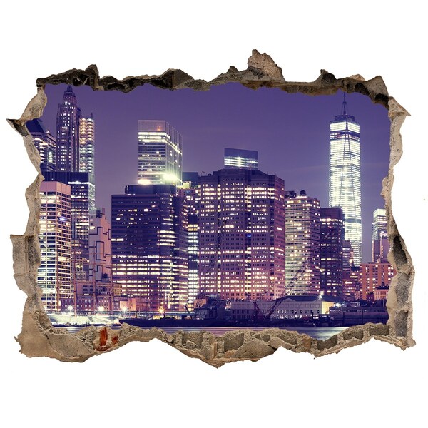 Sticker mural effet trou La silhouette de New York la nuit