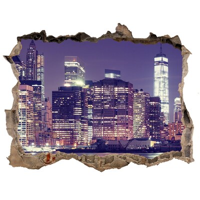 Sticker mural effet trou La silhouette de New York la nuit