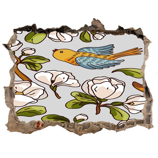 Autocollant à effet 3d trou Paradis fleuri avec un oiseau