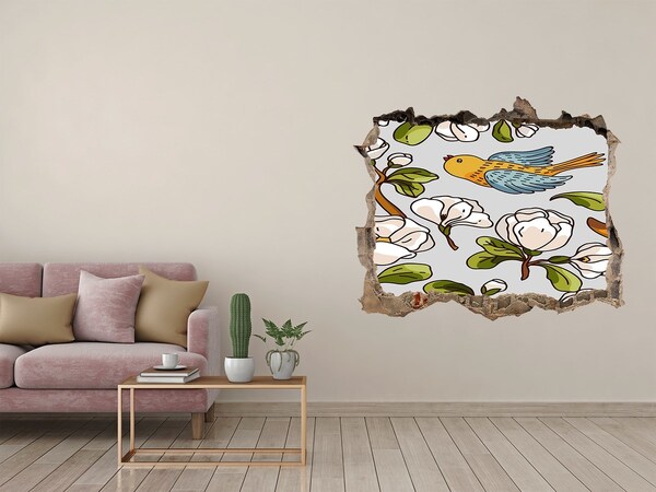 Autocollant à effet 3d trou Paradis fleuri avec un oiseau