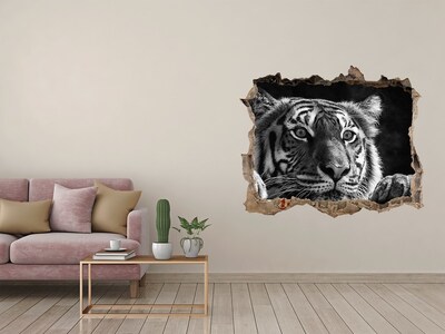 Sticker mural effet trou Tigre pierre