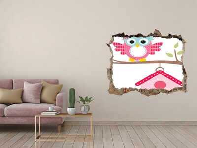 Sticker trou dans le mur Hibou sur une branche pierre