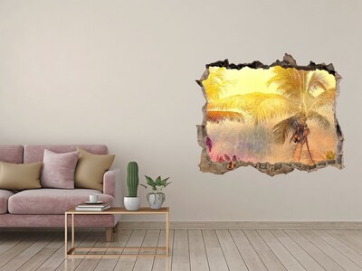 Autocollant à effet 3d trou Oasis tropicale derrière le mur