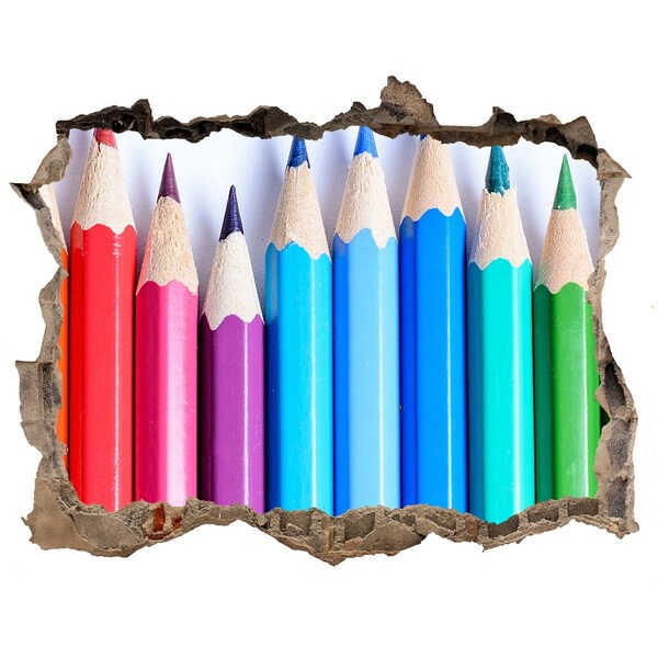 Sticker mural effet trou Le monde coloré des crayons