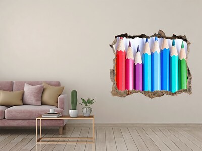 Sticker mural effet trou Le monde coloré des crayons