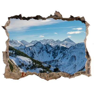Sticker mural effet trou paysage de montagne hivernal
