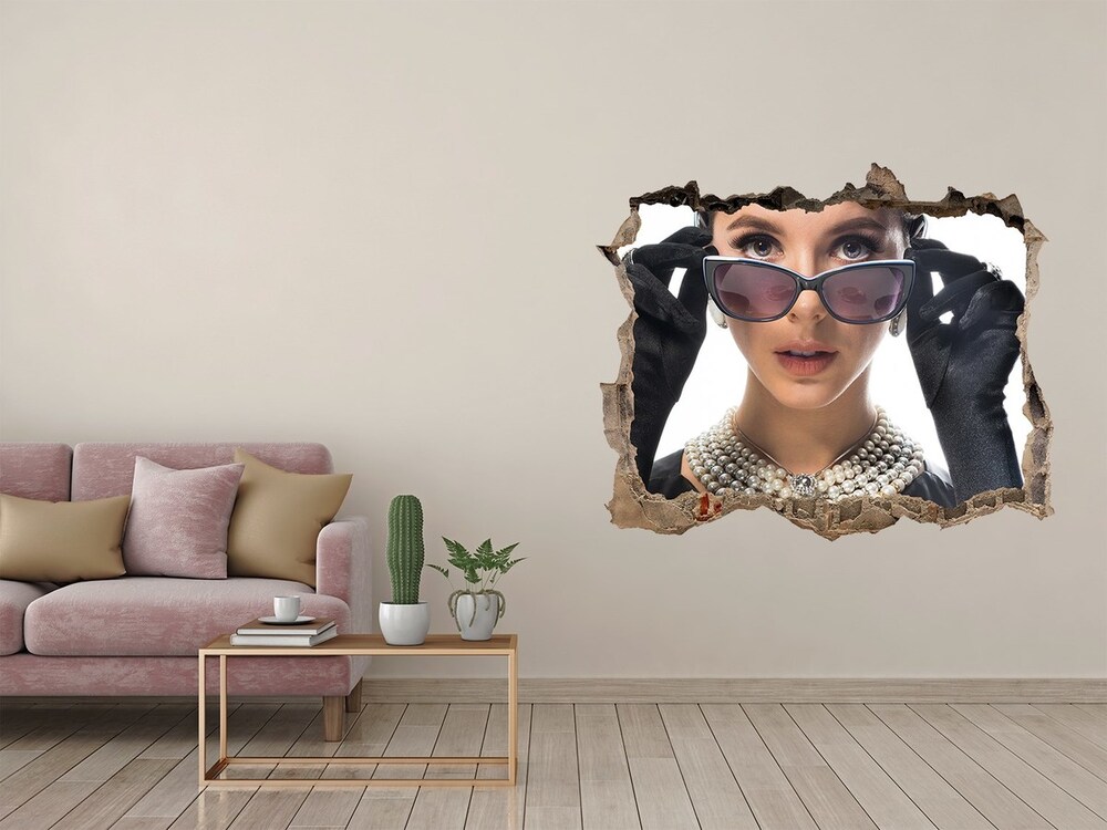 Sticker trou dans le mur Femme avec des lunettes pierre