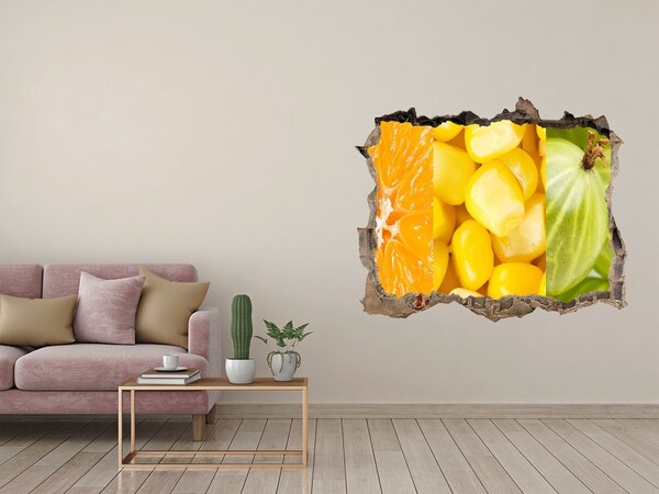 Autocollant à effet 3d trou Fresque de fruits dans un trou dans le mur