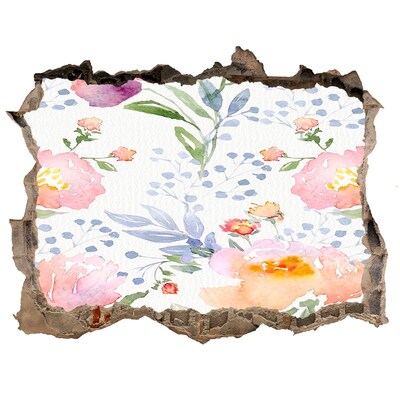 Autocollant à effet 3d trou Une fresque florale sur un mur abîmé