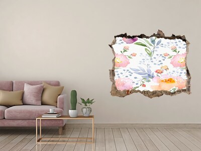 Autocollant à effet 3d trou Une fresque florale sur un mur abîmé