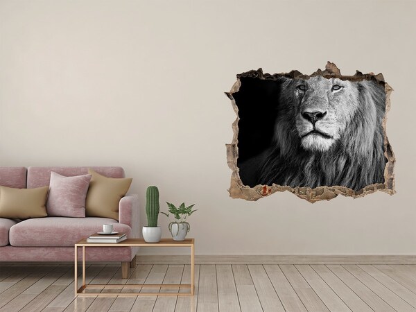 Autocollant à effet 3d trou Lion dans un trou dans le mur