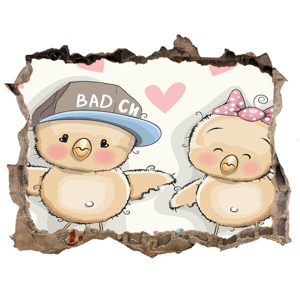 Autocollant à effet 3d trou Des oiseaux mignons sur un skateboard