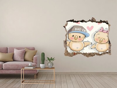 Autocollant à effet 3d trou Des oiseaux mignons sur un skateboard