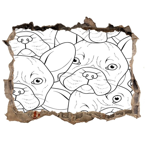 Autocollant mural trou Des chiens français dans un trou dans le mur