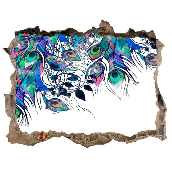 Autocollant mural trou Des plumes colorées dans un trou dans le mur
