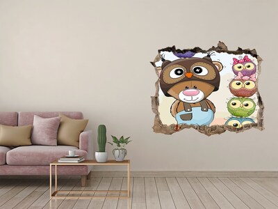 Autocollant mural trou Adorable ours en peluche avec des hiboux