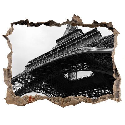 Autocollant à effet 3d trou La tour Eiffel dans un cadre monochrome