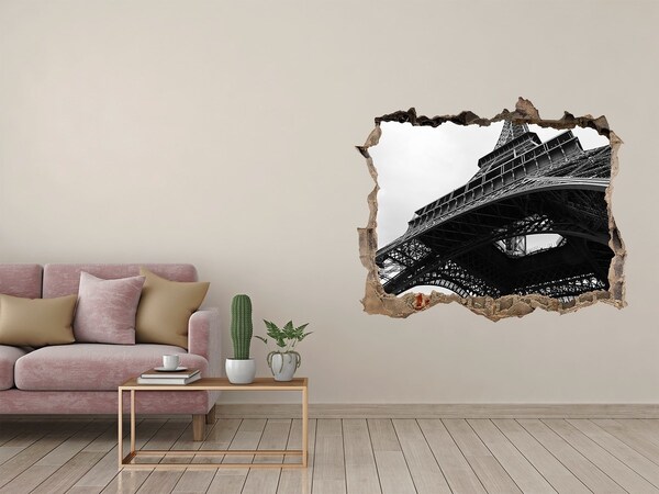 Autocollant à effet 3d trou La tour Eiffel dans un cadre monochrome