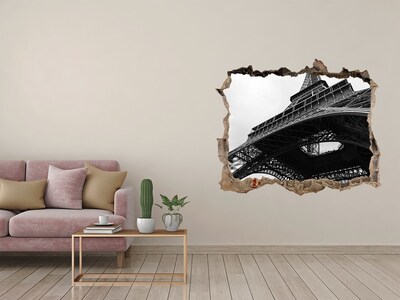 Autocollant à effet 3d trou La tour Eiffel dans un cadre monochrome