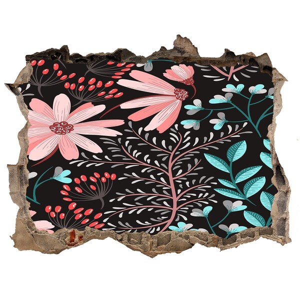 Sticker mural effet trou Motif floral sur fond noir