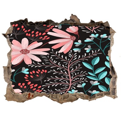 Sticker mural effet trou Motif floral sur fond noir