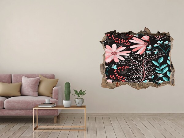 Sticker mural effet trou Motif floral sur fond noir