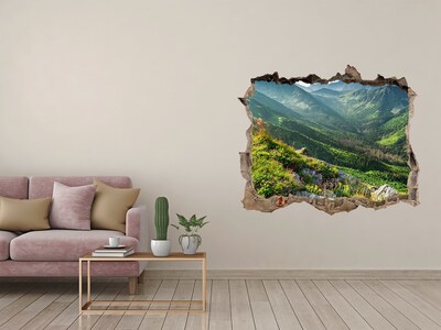 Autocollant à effet 3d trou Paysage de montagne à travers un trou dans le mur